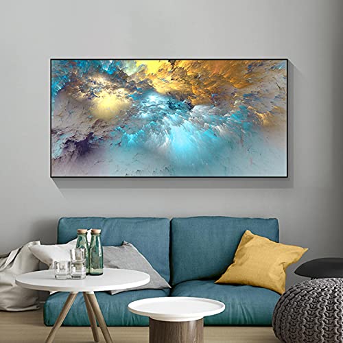 Bleu Clair Or Géométrique Nuages ​​Moderne Peinture À L'huile Abstraite Impression Sur Toile Art Décoration Murale Pour La Décoration De La Chambre À La Maison Photos 60x120cm (24x47in) Sans Cadre