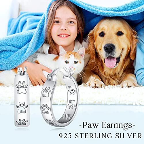 Paw Earrings 925 Sterling Silver Paw Hoop Earrings Cat Dog Jewelry Gifts for Women 5