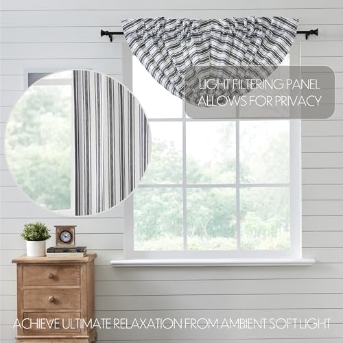 VHC-Brands-Sawyer-Mill-Ticking-Stripe-Balloon-Valance-Black-15×61 VHC Brands Sawyer Mill Ticking Stripe Balloon Valance Black 15×61