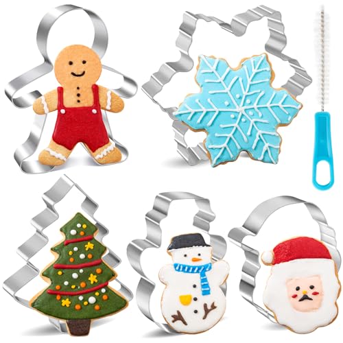 Kimfead Lot de 6 Grands Emporte-pièces de Noël, Emporte-pièces en Acier Inoxydable – Bonhomme en Pain d'épice, Arbre de Noël, Flocon de Neige, Bonhomme de Neige, Père Noël