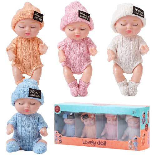 JOAASU 4 Piezas Pulgadas Juego de Muñecas, Mini Muñecas Bebé, Muñecas Mini Reborn Set, Mini Bebe Reborn, 10,5CM, Mini Muñecas para Accesorios de Casa de Muñecas, Regalo Niños