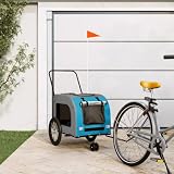 Rimorchio per bici per animali domestici in tessuto Oxford blu e grigio e ferro, rimorchio per bici per cani, carrello porta animali domestici con bandiera di sicurezza per bicicletta, carrello per