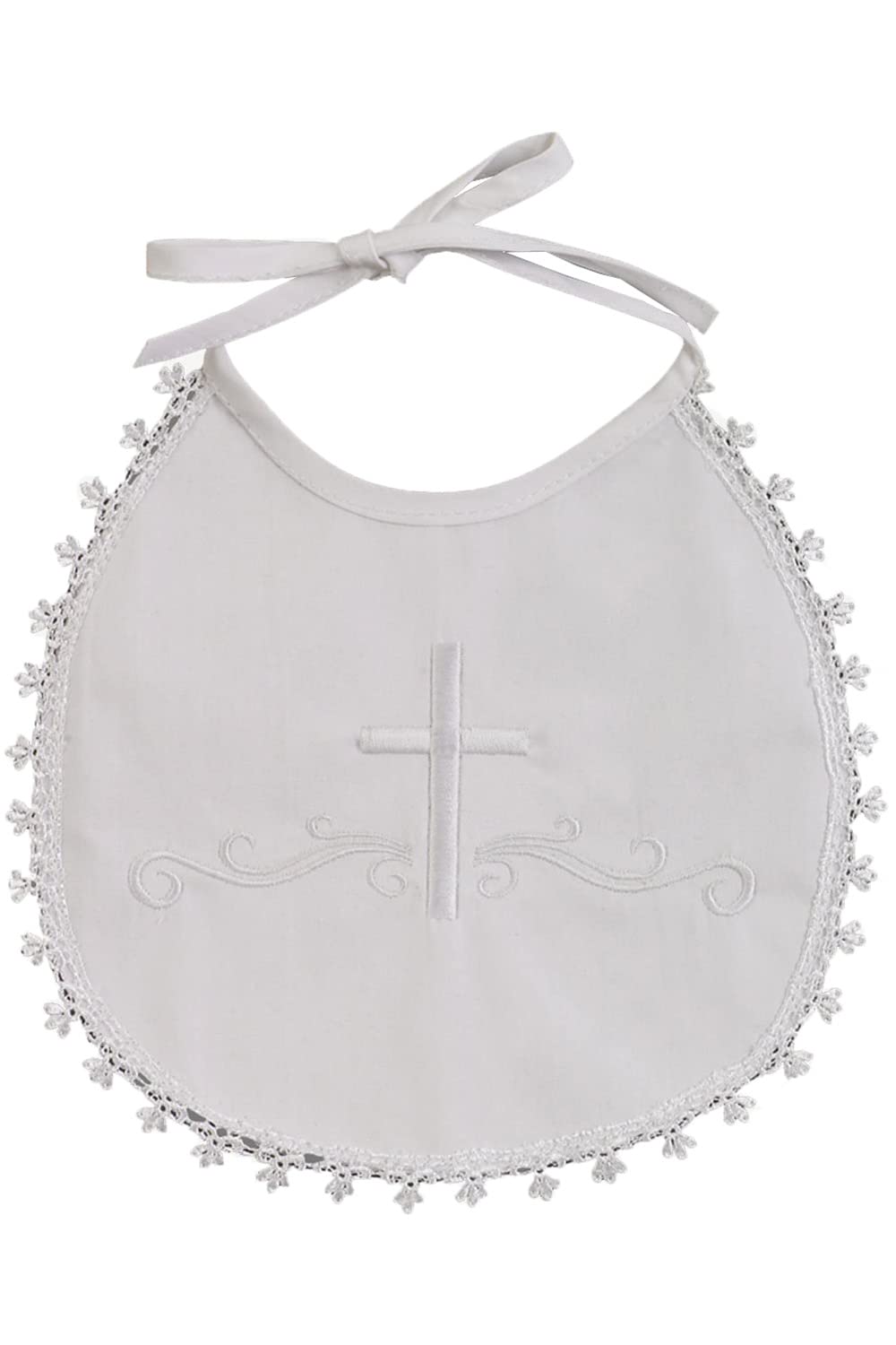 Pink Princess Made in USA - White Baptism Bib Boy - Christening Cotton Baby Baptism Bibs with Embroidered Cross - Baptismal Gifts