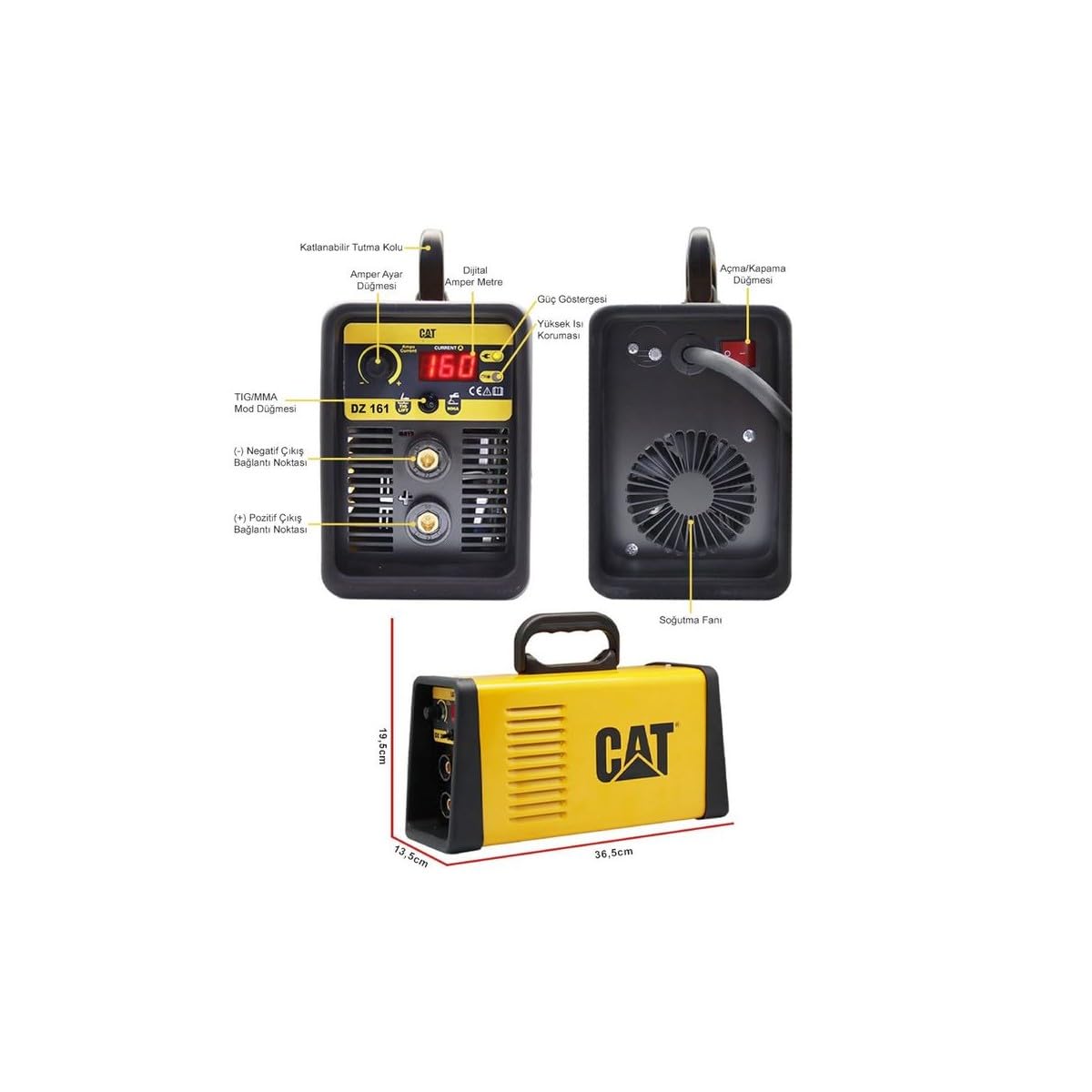 CATERPILLAR DZ 161 Saldatrice Inverter Professionale MMA TIG LIFT ad Arco (15-160A) - Salda tutte le elettrodi 1,6-4,0 mm | Hot Start, Anti-Stick, Arc Force