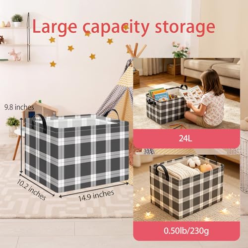 Image of NTAOHAMPER Rectangular Storage Basket Empty,Storage Bin with Handles,Room Decor,Gift Basket,Book Box(Black Grey White Plaid)