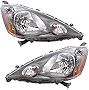 For Honda Fit 09 10 11 12 13 Set of Headlights Headlamps - w/ Grey Bezels