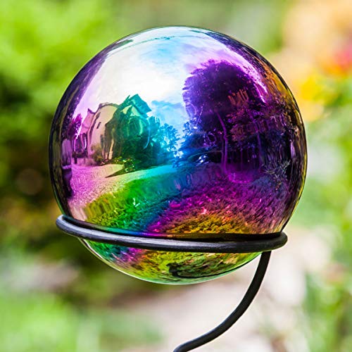 Topadorn Metallic Wonder Stainless Steel Gazing Globe Ball, Outdoor And Indoor Decorations For Home Garden Patio Party Yard, Multi-Color Rainbow,10" #TOP1