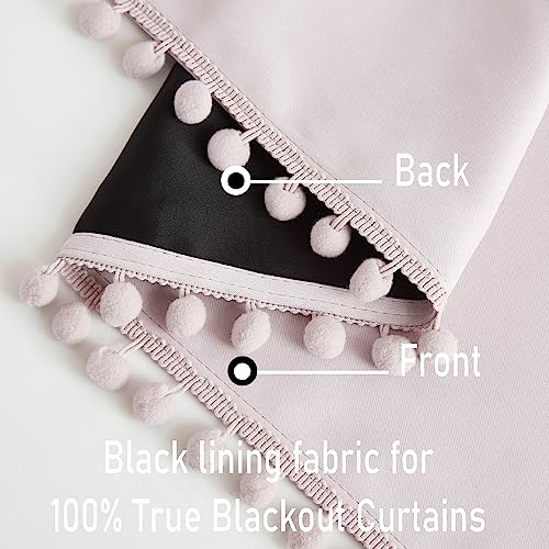 Image of Pink Blackout-Curtains for Bedroom Pom Pom Thermal Insulated 100% Full Blackout Curtain Panels for Girls Baby Nursery Room 84 inch Energy Efficient Window Drapes for Kids 52 inchw x2 Panels Rod Pocket