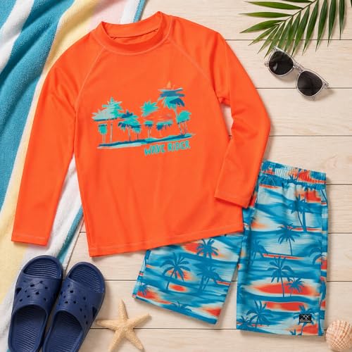 Image of Big Chill Boys Rash Guard Set - 2 Piece UPF 50+ Boys Swim Trunks & Long Sleeve Boy Swim Shirt Youth Bathing Suit Swimwear Set