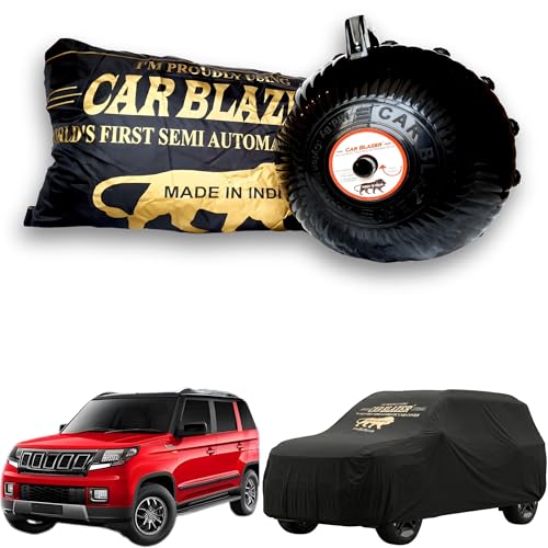 Image of CARBLAZER Portable & Semi-Automatic Full Body Car Covers: Heavy Duty Device| Anti-Theft| Dust & Scratch Proof | Water & Wind Resistant|Custom Fit| Dual-Side Cover, Compatible for Mahindra TUV300