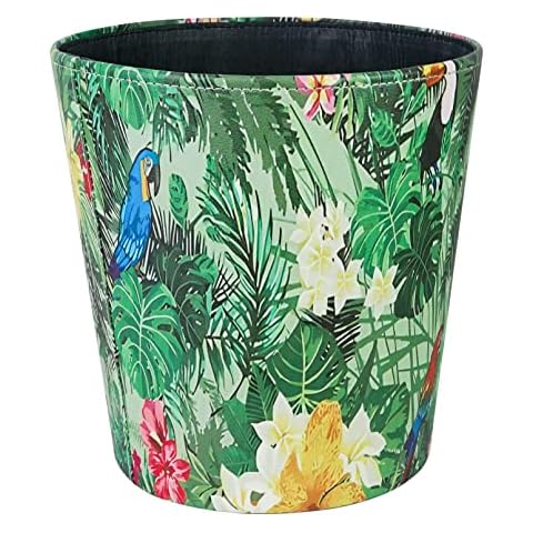 DreamsEden Decorative Trash Can - Vintage Toillet Paper Bin Waist Basket for Bathroom Bedroom Office (Tropical Plants) Cover