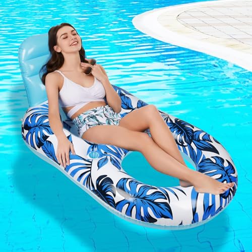 Schwimmsessel für Pool Erwachsene, 2 In 1 Aufblasbarer Sessel für Pool mit Rückenlehne, Wasser Luftmatratze Pool für Erwachsene, Poolsessel Wasserliege für Tanning Pool Sommerparty