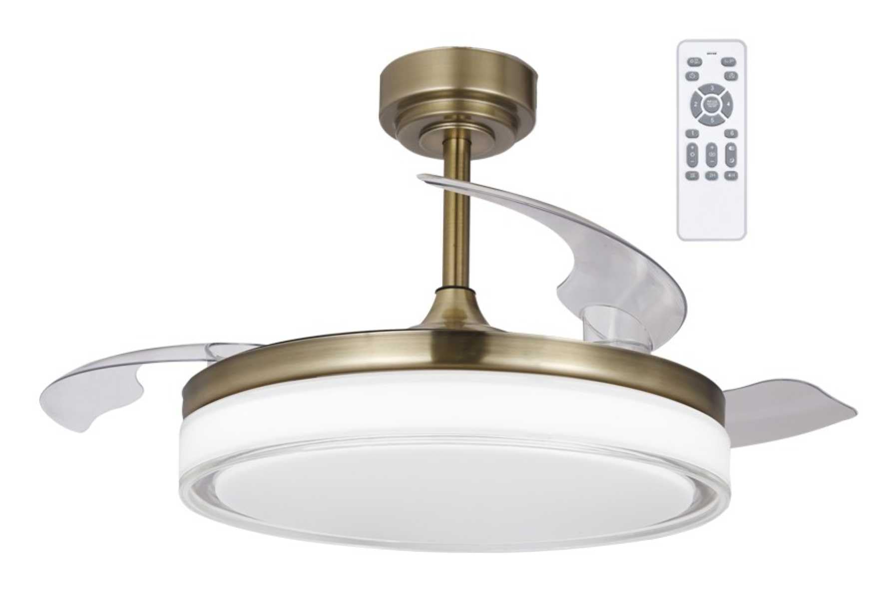 VZLED - Ventilador de Techo con Luz Oro Viejo Cuero, Aspas Retráctiles, Silencioso, Luz CCT