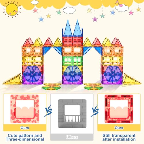Coodoo 60 PCS Magnetic Building Tiles Kids Toys STEM Magnetic Blocks Sensory Toys Kids Games Magnet Building Toy for Boys and Girls Aged 3+, Kid Brain Development Preschool Kindergarten Toddler Toy