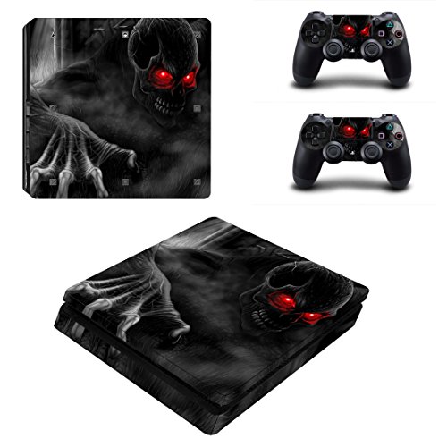 PS4 Slim Skin Aufkleber, Wondder Schutzaufkleber aus Vinyl für PS4 Slim Konsole + 2 Controller-Skins + 2 x Silikon-Daumengriffe (Farbe 13)