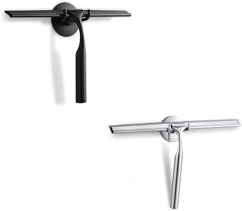 Escobilla de ducha negra de 10 pulgadas + plateado de 12 pulgadas para vidrio