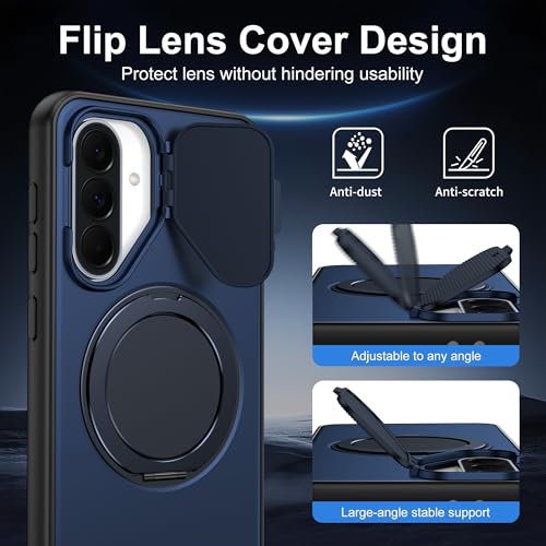 Image of Spazy Case Samsung S26 Ultra Back Cover|Premium Magnetic Ring Stand Case with Camera Protection Slider|360 Rotating Kickstand|Slim & Strong Grip Phone Case for Samsung S26 Ultra-Blue