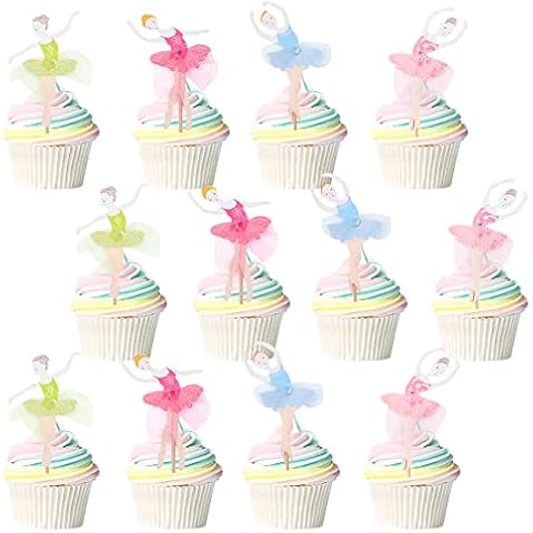 Ballett Mädchen Cupcake Toppers Hilloly 24 Stück Ballerina Kuchen Dekoration Gold Glitter Cake Picks, Ballerina Deko Tanzen Kuchendekoration,für Kinder Mädchen Geburtstag Hochzeit Party Babyparty Cover