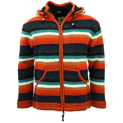 LOUDelephant Chaqueta con capucha de lana tejida a mano, Stripe Anu, M