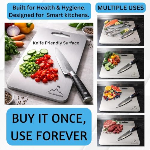 Image of Stainless Steel Cutting Board for Kitchen Large | Steel Chopping Board Heavy Duty | Vegetable Cutting Board | Hygienic, Rust-Proof & Durable Steel Chopper Board for Kitchen Use (41 * 31)