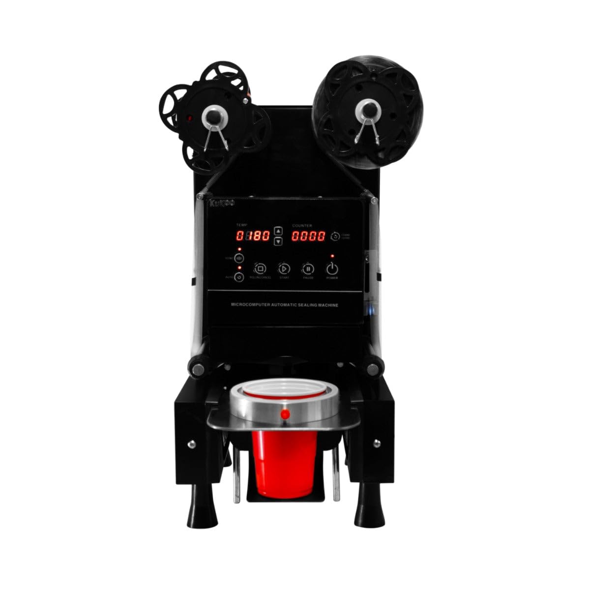 Machine à sceller les tasses électrique 500 W entièrement automatique sous vide Panneau LCD en acier commercial Bubble Milk Tea Coffee Smoothies Papier plastique 90 mm 95 mm de diamètre 500-650 tasses