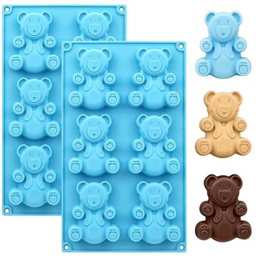 Huahuanghui 2 Pièces Moule en Silicone 3D Ourson, 12 Cavités Moules Animaux, Réutilisable Moule Nounours pour Gâteau, Biscuits, Pain, Chocolat, Glaçons,...
