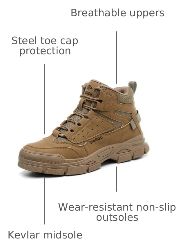 Image of Steel Toe Boots for Men Comfortable Lightweight Work Boots | Anti-Smash, Puncture Proof Protective Midsole, Slip Resistant Sturdy Outsole, Indestructible Industrial & Construction Shoes