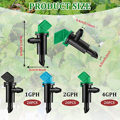 Image of 60 Pieces Drip Emitter, 3 Sizes Garden Flag Irrigation Dripper Emitter, Trees and Shrubs, Per Hour1 GPH, 2 GPH, 4 GPH.