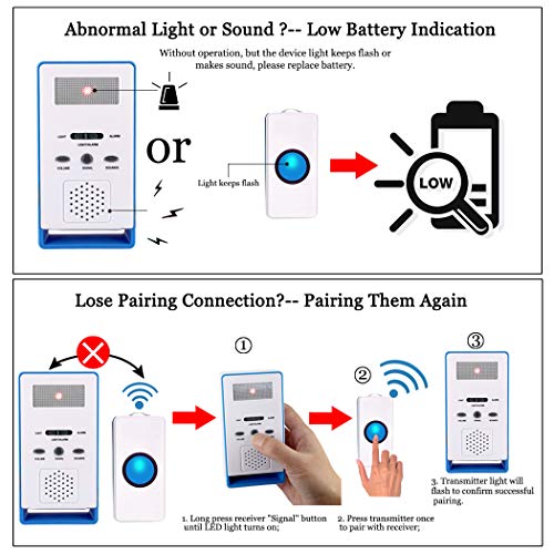 FUNRUI Patient Alert Alarm System Wireless Pager Alarm Home Safety Emergency Call Button Doorbell Elderly Monitor Caregiver Personal Pager for Elderly Kids Handicapped Pregnant Women, Blue, 1 in 1 - Thumbnail 6