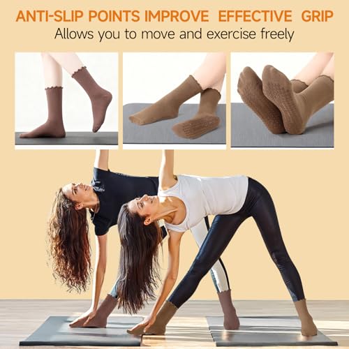 Image of Jspupifip Cute Pilates Socks with Grips for Women Non Slip Grip Yoga Socks Crew Sock for Ballet Barefoot Workout Hospital