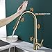 Hongala Stainless Steel Sensor Kitchen Faucets Touch Inductive Sensitive Faucet Mixer Tap with Pull Down Sprayer Single Handle Dual Outlet Water Modes (Gold)