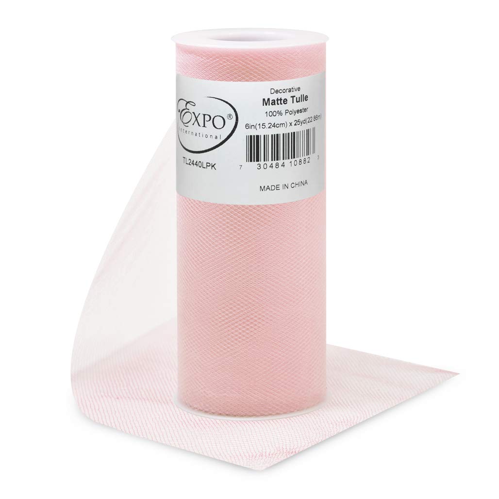 Expo InternationalExpo International Decorative Matte Tulle, Spool of 6 Inches X 25 Yards, Polyester-Made Tulle Fabric, Matte Finish, Lightweight, Versatile, Washable, Easy-to-Use | Light Pink