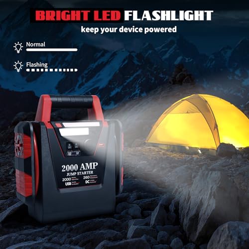 Jump Starter with Air Compressor,2000A Car Battery Jumper Starter 260 PSI Tire Inflator,6 in 1 Auto Lead-Acid Battery Booster Jump Starter for Up to 10.0L Gas or 8.0L Diesel with LED Light - Image 6