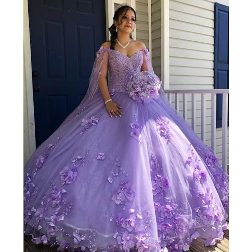 3D Flowers Quinceanera Dresses with Cap Off The Shoulder Princess Sweet 16 Party Prom Dresses Ball Gowns with Wrap2