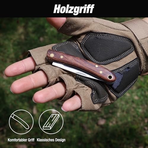 FLISSA Taschenmesser Klappmesser mit edlem Holzgriff, Outdoor Messer mit 7Cr17MoV Klinge, Ohne Verriegelung, Leicht & tragbar, Geschenkverpackung – für Camping, Alltag & Outdoor