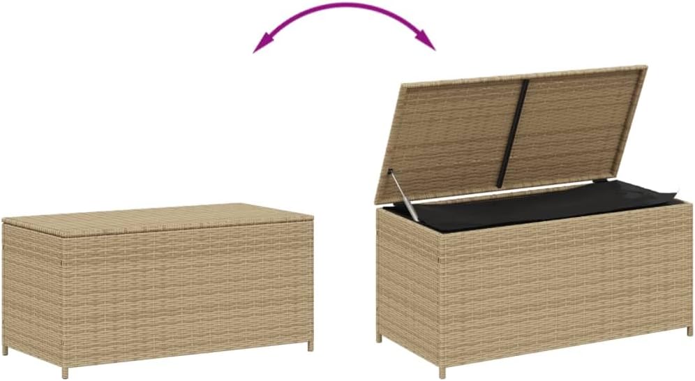 Outdoor Storage Box, Waterproof PE Rattan Deck Box for Patio Furniture, 50 Gallon Garden Cushion Storage Bin with Gas Spring Lid, Beige