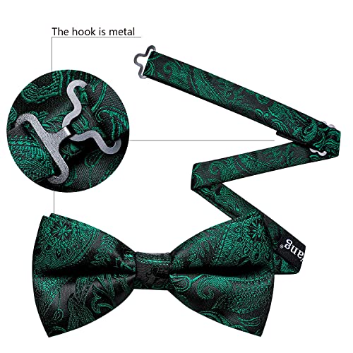 Image of Barry.Wang Paisley Striped Bow Tie for Men Silk Pre-Tied Bowtie Pocket Square Cufflinks Set Formal Wedding Party Prom