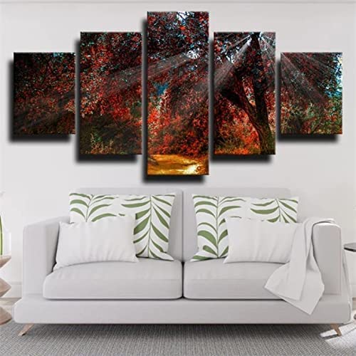 5 Panel Wall Art Canvas Print Modern Artwork Autumn Forest Mangrove Sun Painting Pictures Print On Canvas The Picture For Home Bedroom Living Room Modern Decoration Piece (Xxl/Without Fram -8B0A/F7H
