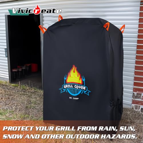 Vivicreate Waterproof BBQ Grill Cover 32 Inch Heavy Duty 420D Fabric Outdoor Barbecue Cover Weatherproof UV Protection Windproof Fits Weber Char-Broil Nexgrill Traeger Smoker Parrilla