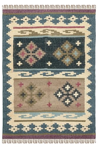 Tapis Kilim carré réversible épais 0,5cm résistant gris
