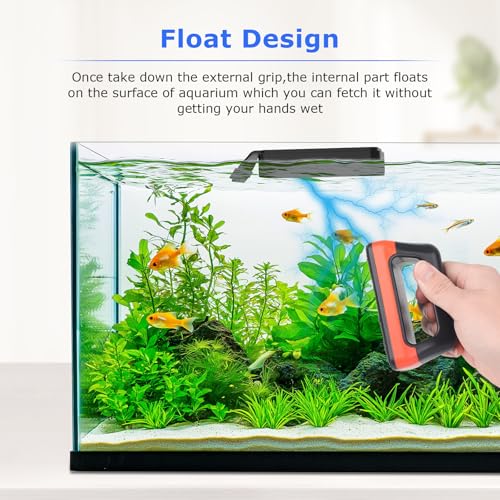 hygger Aquarium Magnet Scheibenreiniger, Aquarium Reinigungs Magnet Bürste Aquarium Glasreiniger mit Abnehmbarem Schaber, Aquarium Cleaning Brush for Freshwater and Saltwater Aquariums(M)