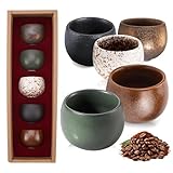 XUXLEKK Set di Tazze da Caffè Espresso, 5 Pezzi Set di Tazze da Espresso, 50ml Piccole Tazzes da Tè, Ceramica Tazzine Caffe Particolari, Tazzine Espressos Senza Manico per Espressos, Moka, Tè, Regalo