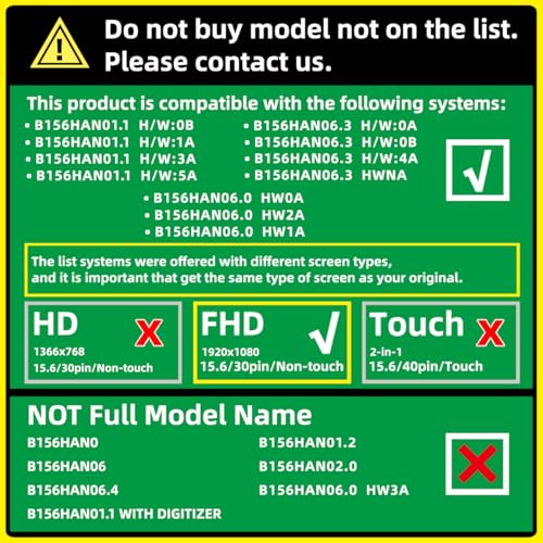 Image of 15.6'' Replacement Screen for B156HAN01.1 B156HAN06.0 B156HAN06.3 B156HTN03.8, FHD 1920x1080, IPS 30Pin, w /Bracket, Non-Touch LED LCD Display Panel
