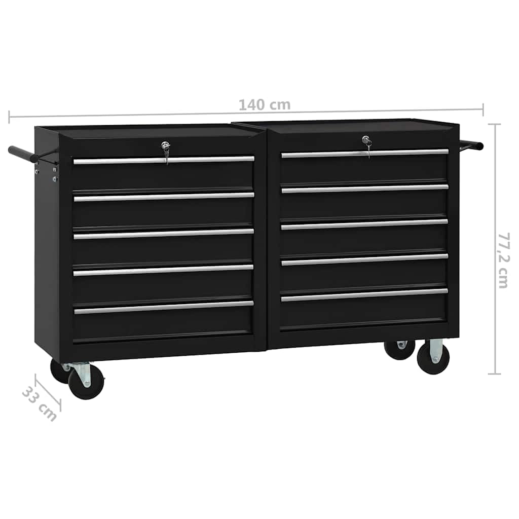 Home Utensili - Carrello portautensili con 10 cassetti Acciaio Nero (147183+147184)