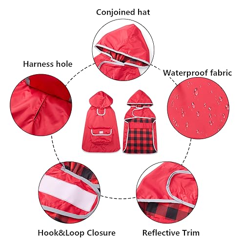 Dog Raincoat Waterproof Hooded Dog Rain Jackets Lightweight Packable Rainponch Outdoor Reflective Raincoat for small medium dog puppies,with Portable pouch-Red-M Dog Raincoat Waterproof Hooded Dog Rain Jackets Lightweight Packable Rainponch Outdoor Reflective Raincoat for small medium dog puppies,with Portable pouch-Red-M