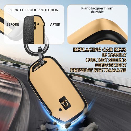 Image of for Kia Key Fob Cover Accessories,Matte TPU Material, with a Cute Leather Keychain,for Telluride,Carnival,K5 gt line，K5，Forte，K4，Sorento, Sportage and Other Models. (Champagne Gold, Model-2)