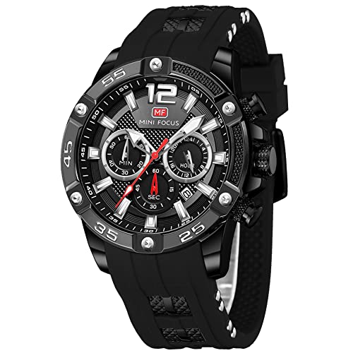 Image of MF MINI FOCUS Men Watch, Chronograph Waterproof Sport Analog Quartz Watches Blue Silicon Strap Fashion Wristwatch for Men