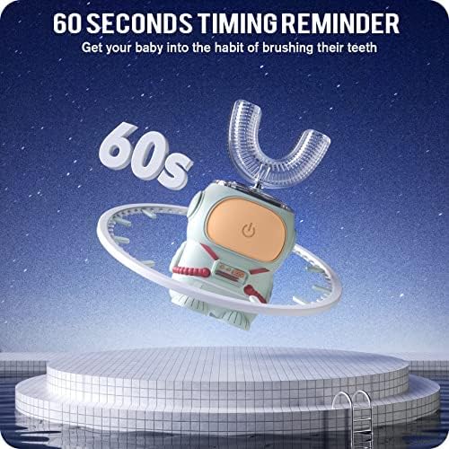 Miniatura 5 de RexCodar Cepillo de dientes eléctrico ultrasónico en forma de U para niños, IPX7 impermeable, cinco modos de limpieza, astronauta de dibujos