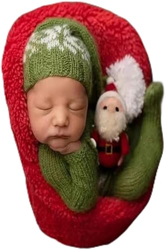 Vista 10 de Ropa de Navidad para recién nacido, accesorios para sesión de fotos, ropa de ganchillo, pantalones de sombrero rojo de Papá Noel, accesorios