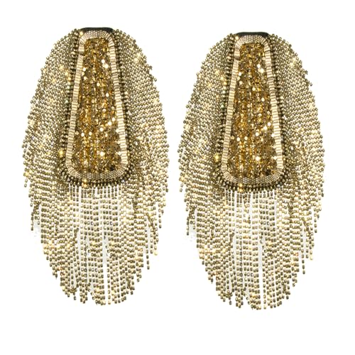 Image of 2 pcs Chain Tassel Rhinestone Epaulette Crystal Shoulder Epaulet Spirk Shoulder Badge Brooch Pin For Blazer Punk suit coat